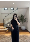 SİYAH PİLE DETAY KISA KOL TAKIM-9208
