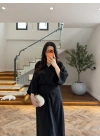SİYAH PİLE DETAY YARASA KOL ELBİSE-26K5404