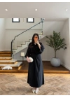 SİYAH PİLE DETAY YARASA KOL ELBİSE-26K5404