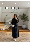SİYAH PİLE DETAY YARASA KOL ELBİSE-26K5404