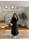 SİYAH PİLE DETAY YARASA KOL ELBİSE-26K5404