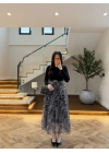 SİYAH ŞİFON PİLİSE DETAYLI ELBİSE-4199