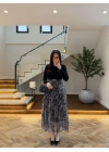 SİYAH ŞİFON PİLİSE DETAYLI ELBİSE-4199