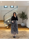 SİYAH ŞİFON PİLİSE DETAYLI ELBİSE-4199