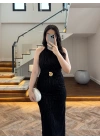 SİYAH SİMLİ GOLD AKSESURALI ELBİSE-4023