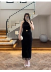 SİYAH SİMLİ GOLD AKSESURALI ELBİSE-4023
