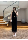 SİYAH SİMLİ GOLD AKSESURALI ELBİSE-4023