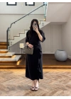 SİYAH TASARIM FIRFIRLI ELBİSE