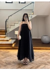 SİYAH TAŞLI FULARLI ELBİSE -3458