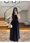 (ÖN SİPARİŞ )SİYAH TAŞLI KUŞAKLI ELBİSE -3970