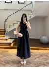 (ÖN SİPARİŞ )SİYAH TAŞLI KUŞAKLI ELBİSE -3970