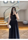 (ÖN SİPARİŞ )SİYAH TAŞLI KUŞAKLI ELBİSE -3970