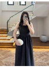 (ÖN SİPARİŞ )SİYAH TAŞLI KUŞAKLI ELBİSE -3970