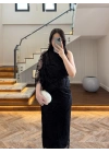 SİYAH TEK OMUZ DESENLİ SİMLİ ELBİSE -4033