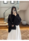 SİYAH TENSEL DRAPE BLUZ-D31096