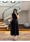 SİYAH TENSEL KUŞAKLI PENSLİ ELBİSE-260987