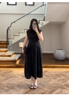 SİYAH TENSEL KUŞAKLI PENSLİ ELBİSE-260987