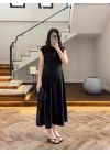 SİYAH TENSEL KUŞAKLI PENSLİ ELBİSE-260987
