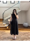 SİYAH TENSEL KUŞAKLI PENSLİ ELBİSE-260987