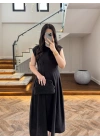 SİYAH TENSEL KUŞAKLI PENSLİ ELBİSE-260987