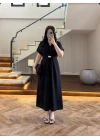 (ÖN SİPARİŞ )SİYAH TOKA DETAY BEL BAĞLAMALI ELBİSE- 4021