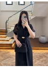 (ÖN SİPARİŞ )SİYAH TOKA DETAY BEL BAĞLAMALI ELBİSE- 4021