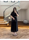 (ÖN SİPARİŞ )SİYAH TOKA DETAY BEL BAĞLAMALI ELBİSE- 4021