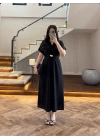(ÖN SİPARİŞ )SİYAH TOKA DETAY BEL BAĞLAMALI ELBİSE- 4021