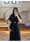 (ÖN SİPARİŞ )SİYAH TOKA DETAY BEL BAĞLAMALI ELBİSE- 4021