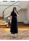(ÖN SİPARİŞ )SİYAH TOKA DETAY BEL BAĞLAMALI ELBİSE- 4021