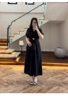 (ÖN SİPARİŞ )SİYAH TOKA DETAY BEL BAĞLAMALI ELBİSE- 4021
