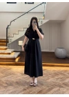 (ÖN SİPARİŞ )SİYAH TOKA DETAY BEL BAĞLAMALI ELBİSE- 4021