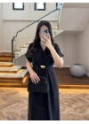 (ÖN SİPARİŞ )SİYAH TOKA DETAY BEL BAĞLAMALI ELBİSE- 4021