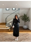 SİYAH TOKA DETAY UZUN KOL ELBİSE-4201