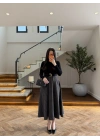 (ÖN SİPARİŞ )SİYAH UZUN KOL EKOSE DETAY ELBİSE-4196