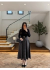 (ÖN SİPARİŞ )SİYAH UZUN KOL EKOSE DETAY ELBİSE-4196