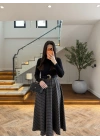 (ÖN SİPARİŞ )SİYAH UZUN KOL EKOSE DETAY ELBİSE-4196