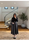 (ÖN SİPARİŞ )SİYAH UZUN KOL EKOSE DETAY ELBİSE-4196