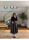 (ÖN SİPARİŞ )SİYAH UZUN KOL EKOSE DETAY ELBİSE-4196