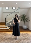 SİYAH VATKALI KEMERLİ ELBİSE -4066