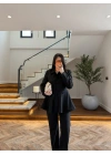 SİYAH VOLAN DETAY CEKETLİ TAKIM - 9224