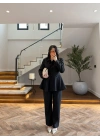 SİYAH VOLAN DETAY CEKETLİ TAKIM - 9224