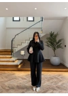 SİYAH VOLAN DETAY CEKETLİ TAKIM - 9224