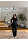 SİYAH VOLAN DETAY CEKETLİ TAKIM - 9224