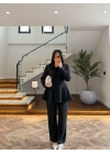 SİYAH VOLAN DETAY CEKETLİ TAKIM - 9224