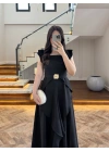 SİYAH VOLANLI ELBİSE -EU3191