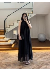 SİYAH YAKA BAĞCIKLI ELBİSE-3438