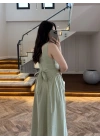 SU YEŞİLİ KUŞAKLI ELBİSE- 3998