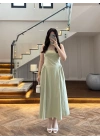SU YEŞİLİ KUŞAKLI ELBİSE- 3998