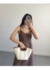 TENSEL KAHVE GÖMLEKLİ ELBİSE